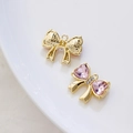 Colgante de lazo dorado con cristales de corazón rosa y strass blancos para joyería DIY - Oro/Circonita Rosa