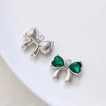 Colgante de lazo en aleación plateada con cristales verdes de corazón para joyas DIY - Oro Blanco Circonita Verde