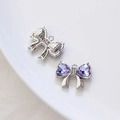 Colgante de lazo plateado con cristales de corazón púrpura y diamantes para joyas DIY - Platino Circonita Púrpura