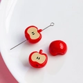 DIY red apple acrylic beads with cream pulp detail and silver pin for jewelry making - Red Apple