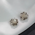 Handmade flower earrings featuring grey crystals and small silver seed pearls - No.5 Small Gray Petal With Pearl Center / Small