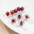 12mm lampwork glass beads with red rose patterns for DIY jewelry making - (1 Piece) / Red Rose Floral (2#)