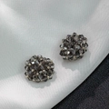 Handmade floral stud earrings with smoky grey crystals and pearls for a vintage look - No.1 Large Dark Gray Crystal Cluster Silver Beads / Large