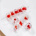 Handmade 12mm lampwork glass beads with red floral patterns for DIY jewelry making - (1 Piece) / Clear Red Heart (8#)