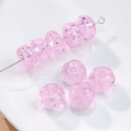 Pink 12mm ice-cracked lampwork glass loose beads with flat round wheel shape for DIY jewelry - (1 Piece) / Pink Ice Crackle (22#)