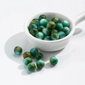 Lake green cat-eye beads with brown marble pattern for DIY jewelry making accessories - 10 Pieces Pack / Dark Jade Flower Golden Green / 10mm