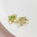 Bamboo leaf fan charm with gold plating, green enamel, and white faux pearls - Gold Bamboo Leaf Enamel Style (1#)
