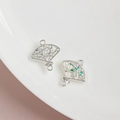 Silver alloy folding fan pendant with green leaf enamel and white pearls for DIY jewelry - Silver Hollow Branch Style (5#)