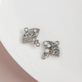 Silver-plated Chinese fan pendant with white pearls and green enamel leaf for DIY jewelry - White K Hollow Branch Style (6#)