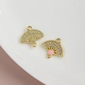 Golden fan-shaped jewelry connectors with rhinestones for DIY earring craft - Gold Full Rhinestone Pink Heart (7#)