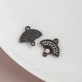Gun black bamboo leaf fan pendant with white rhinestones and pink center accent - Gunmetal Black Full Rhinestone Pink Heart (8#)