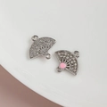 Silver fan-shaped jewelry pendant with pink centerpiece and sparkling pavé crystals - Silver Full Rhinestone Pink Heart (9#)