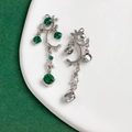 Boucles d'oreilles en alliage argenté et zircon vert sur plateau en céramique - Vigne Vert Foncé (1#)