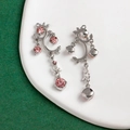 Boucles d'oreilles vignes argentées avec cristaux roses et design floral - Vigne Rose (2#)