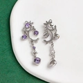 Boucles d'oreilles vigne en alliage argenté avec cristaux de zircon violets et chaîne - Vigne Violette (3#)