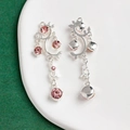 Orecchini a tralcio d'argento con zirconi rosa, stile a goccia strati fronte e retro - Stile Vite Pietra Tonda Rosa (6#)
