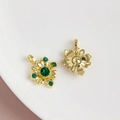 Ciondoli a margherita vintage francesi con pietre verde scuro e finitura dorata - 2# / Singolo