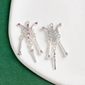 Ciondolo a farfalla in lega d'argento con zircone rosa e nappa per creazione gioielli - Stile Nappa Farfalla Rosa (9#)