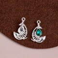 Silver whale bone pendant with green teardrop zircon for DIY jewelry making - Silver Base Green Stone