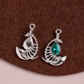 Unique alloy scorpion skeleton pendants set with green zircon in metallic silver finish - Silver with Green Rhinestone