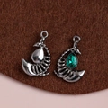 Silver plated whale bone pendants with inlaid green water drop zircon charms - Gun Black Green Diamond