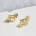 Gold angel wing heart pendant with pink stone and crystals for DIY jewelry making - Gold Base Pink White Gemstone Style (6#)