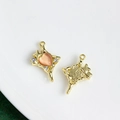 Golden heart-shaped cat eye stone cross pendant with zircon inlay for DIY jewelry - Gold Base - Orange Pink Stone