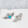Silver alloy heart wing pendant with blue gemstone and rhinestones for DIY jewelry - Silver Base Bright Blue Gemstone Style (7#)