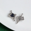 Star-shaped alloy pendant with purple heart cat-eye stone and small rhinestones for DIY - Silver Base - Deep Purple Stone