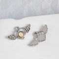 Silver angel wing heart pendant with moonstone and rhinestones for DIY jewelry making - Silver Base Moonstone Luster Gemstone Style (8#)