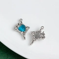Silver alloy cross heart pendant with blue resin stone and clear cubic zirconia - Silver Base - Sky Blue Stone