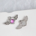 Silver winged heart charm with purple gemstone and pavé stones on white background - Silver Base Pink Purple Iridescent Style (9#)