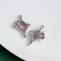 Silver star pendant with pink heart gemstone and clear rhinestones for DIY jewelry - Silver Base - Pink Stone
