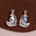 Silver scorpion charms with blue teardrop crystal for DIY jewelry necklaces - Silver Base Blue Zirconia