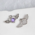 Ciondolo ad ali in lega d'argento con pietra viola e cristalli per creazione gioielli - Stile Base Argentata Iridescente Viola (10#)