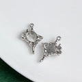 Silver alloy cross heart pendant with white resin stone and tiny rhinestones - Silver Base - White Stone