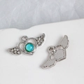 Ciondolo cuore con ali d'angelo argentato con occhio di gatto blu e piccoli strass - Stile Base Argentata Occhio di Gatto Blu Verde (11#)