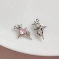 Star-shaped silver alloy pendant with pink square crystal and top ring for DIY jewelry - Silver/Pink Zirconia