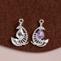 Silver whale bone pendant with purple faceted teardrop gemstone for DIY jewelry making - Silver Base Purple Zirconia