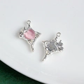 Pink heart cat eye resin pendant with silver alloy base and small rhinestones - Silver Base - Pink Shimmer Style