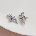 DIY four-pointed star pendant in silver finish with purple crystal stone inlay - Silver/Purple Zircon