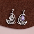 Gothic style silver scorpion ribcage pendant with purple drop-shaped crystal gemstone - Silver with Purple Rhinestone