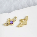 Pendaglio ali di cuore dorato con gemma viola per creazione gioielli DIY - Stile Base Dorata Sfumatura Viola (1#)