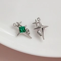 Silver four-pointed star pendant with square emerald green stone and small diamonds - Silver / Green Zirconia