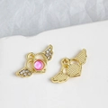 Ciondolo cuore con ali dorato con gemma rosa e strass bianchi per gioielli fai-da-te - Stile Base Dorata Cabochon Rosa (2#)