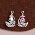 Silver alloy whale bone pendant with pink zircon inlay for DIY jewelry crafts - Silver Base Pink Zirconia