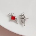 Silver alloy star pendant with red square zircon and crystal accents for DIY jewelry - Silver/Red Zircon