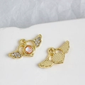 Ciondolo cuore con ali dorate con perla iridescente e strass per creazione gioielli fai da te - Stile Base Dorata Pietra Preziosa Iridescente (3#)