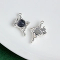 Silver star pendant with dark grey heart stone and crystal inlay for DIY jewelry - Silver Base - Black Heart Style