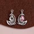 Silver scorpion pendants with bone design and pink rhinestone for jewelry making - Silver-Pink Zircon